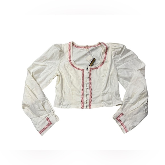NWT Women's Free People White Boho Mada Top Corset style w/ exaggerated sleeves - Picture 6 of 11